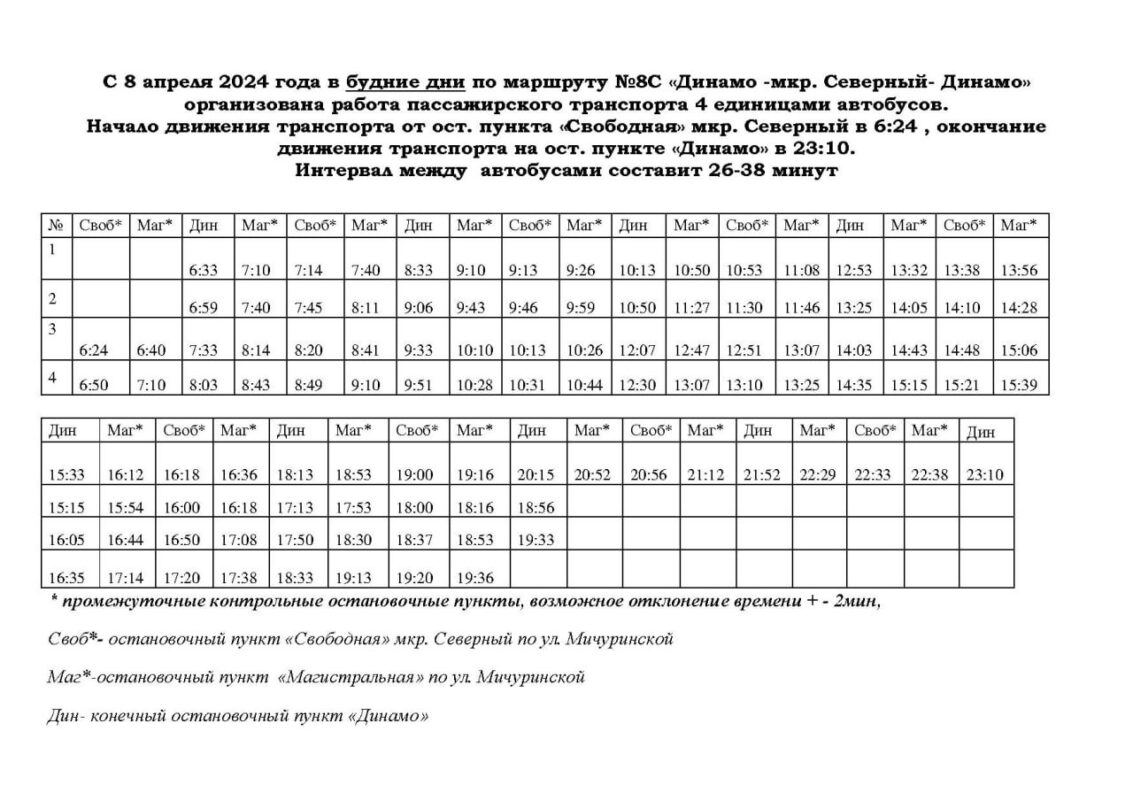 Обновленное расписание маршрута №8С