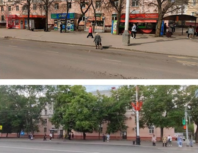 На Комсомольской площади до демонтажа ларьков и после